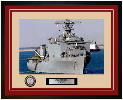 USS Oak Hill LSD-51 Framed Navy Ship Photo Burgundy