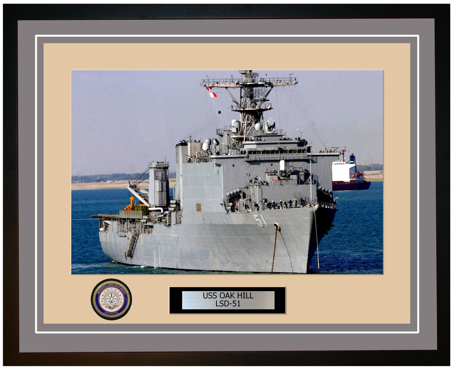 USS Oak Hill LSD-51 Framed Navy Ship Photo Grey