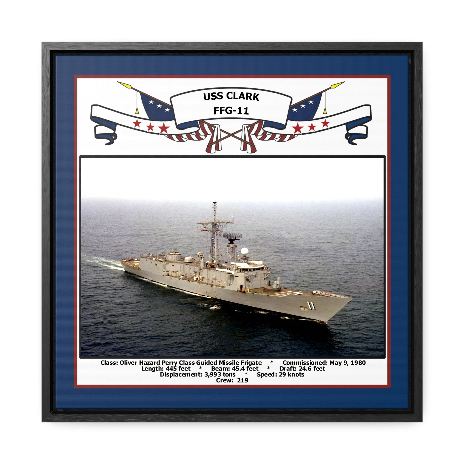 USS Clark FFG-11 Navy Floating Frame Photo Front View