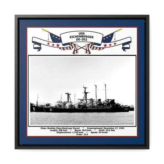 USS Eichenberger DE-202 Navy Floating Frame Photo Front View
