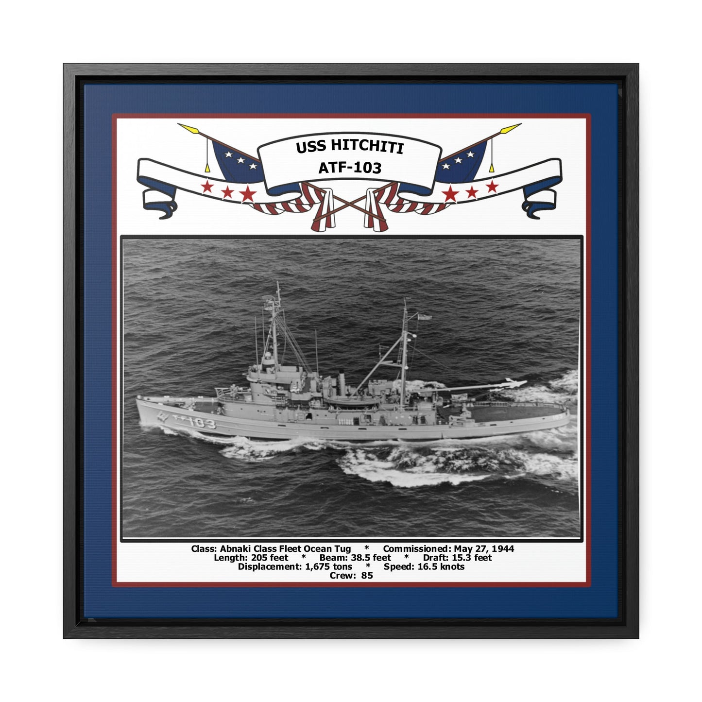 USS Hitchiti ATF-103 Navy Floating Frame Photo Front View