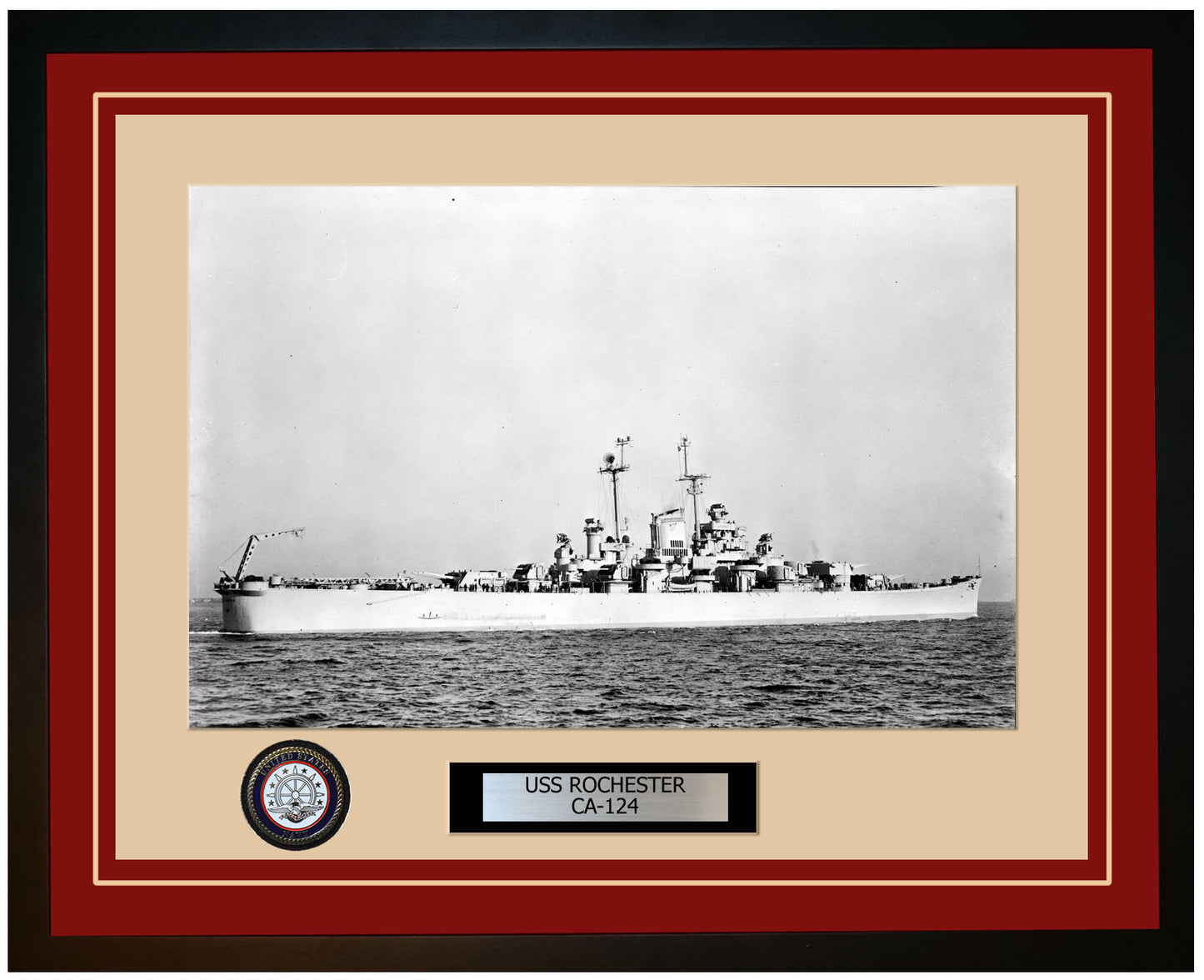 USS ROCHESTER CA-124 Framed Navy Ship Photo Burgundy