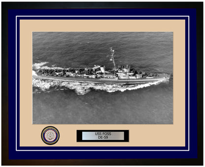 USS Foss DE-59 Framed Navy Ship Photo Blue