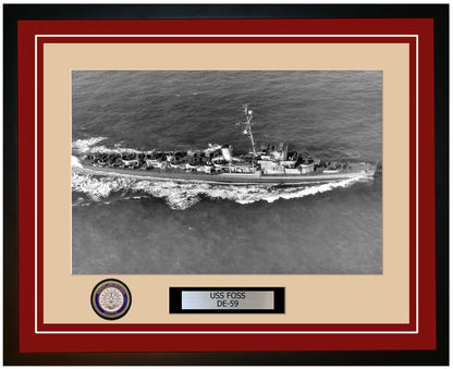 USS Foss DE-59 Framed Navy Ship Photo Burgundy