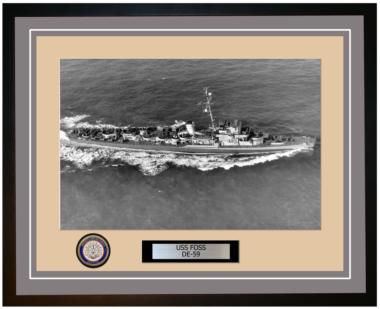 USS Foss DE-59 Framed Navy Ship Photo Grey