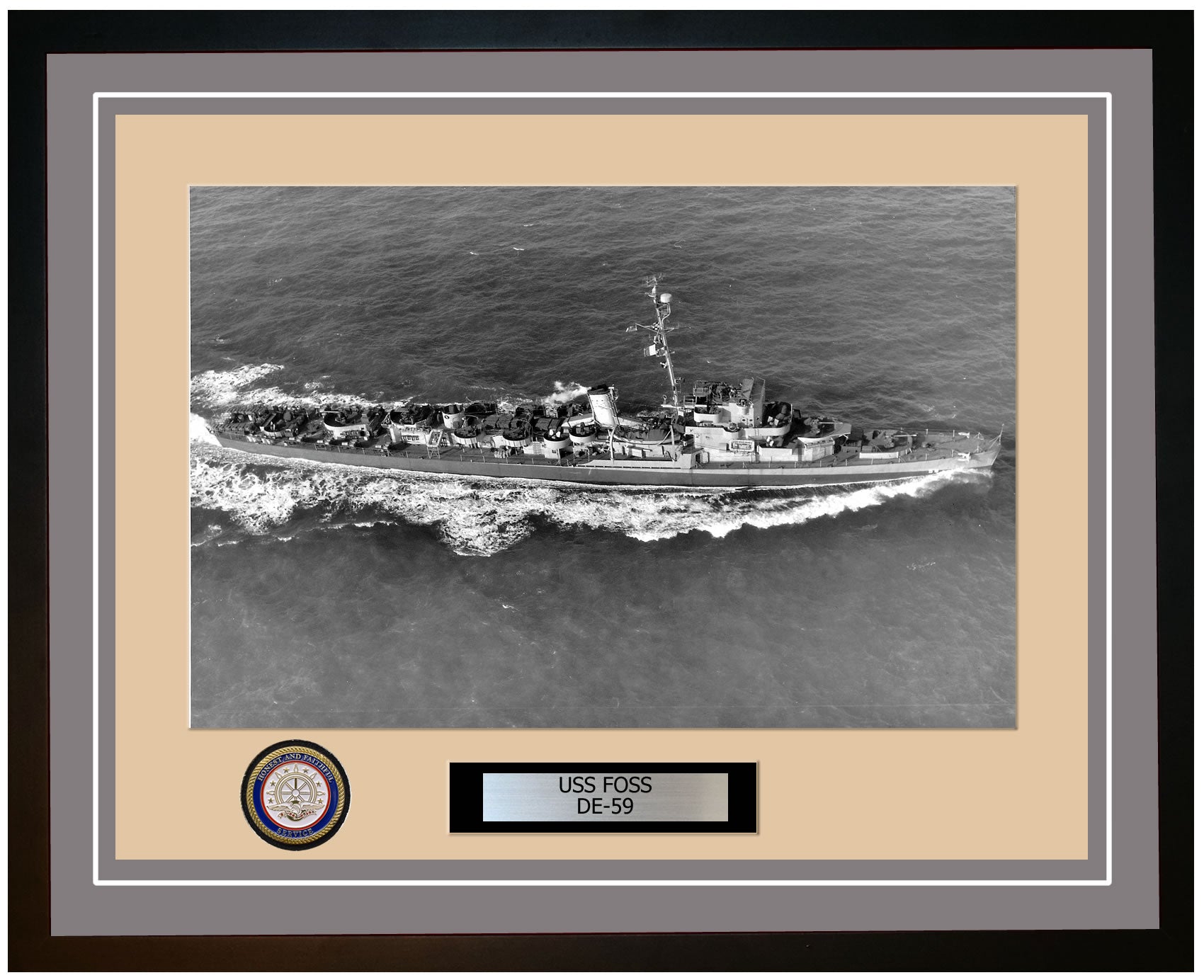 USS Foss DE-59 Framed Navy Ship Photo Grey