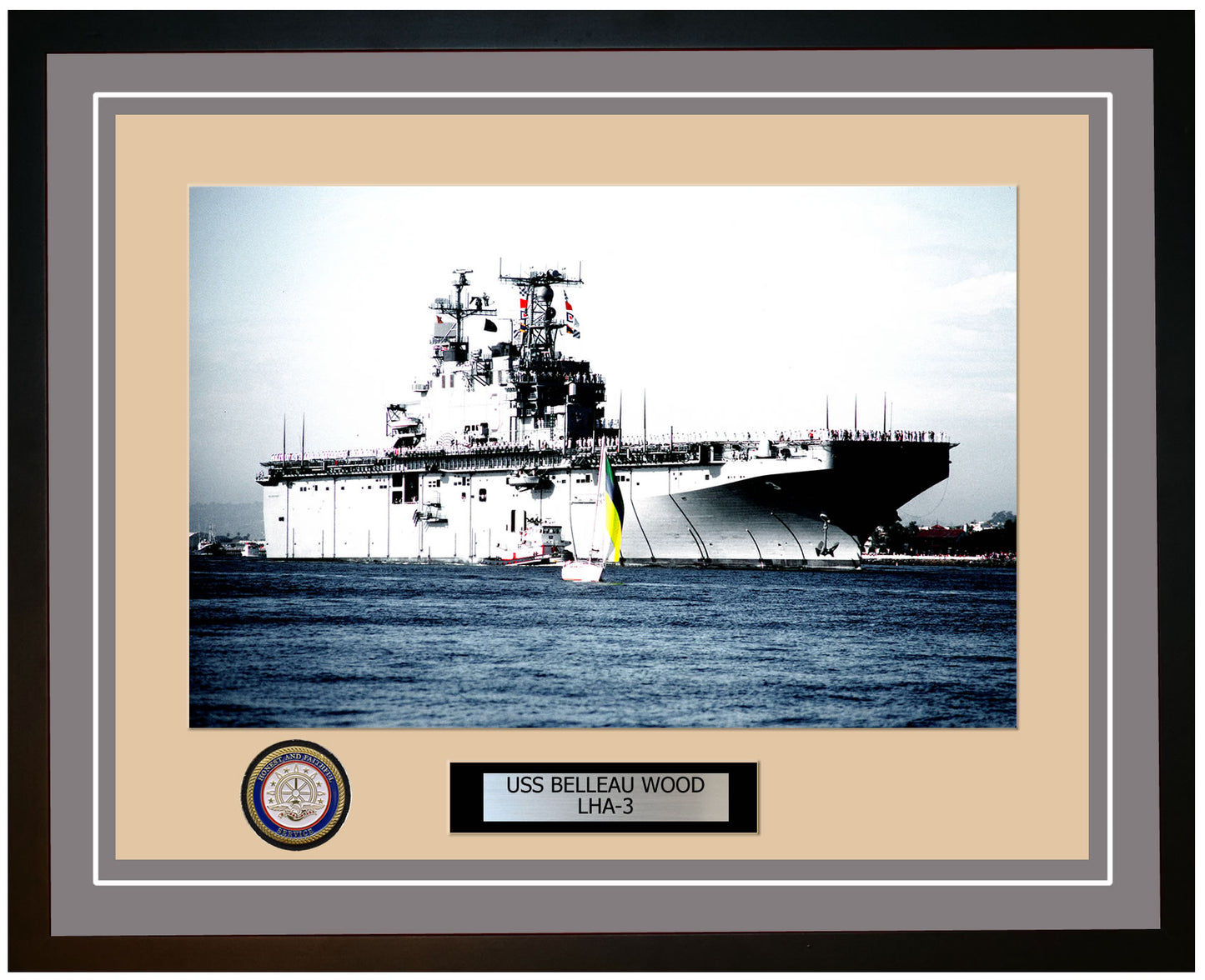 USS Belleau Wood LHA-3 Framed Navy Ship Photo Grey