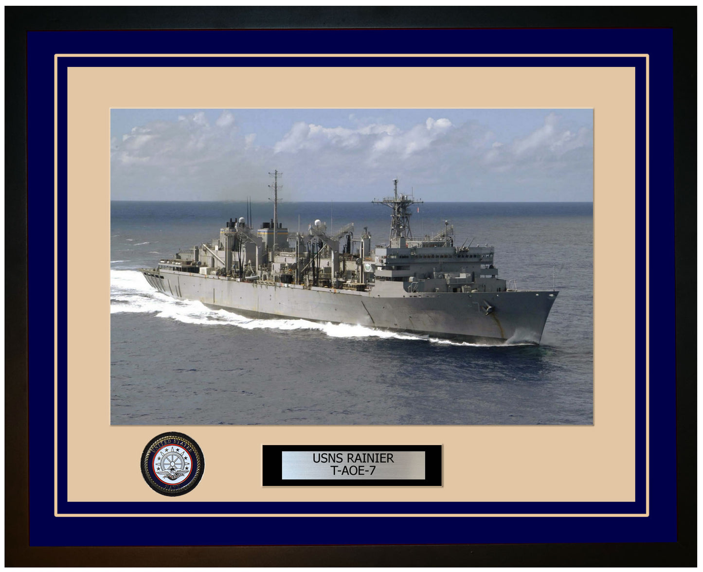 USS RAINIER T-AOE-7 Framed Navy Ship Photo Blue