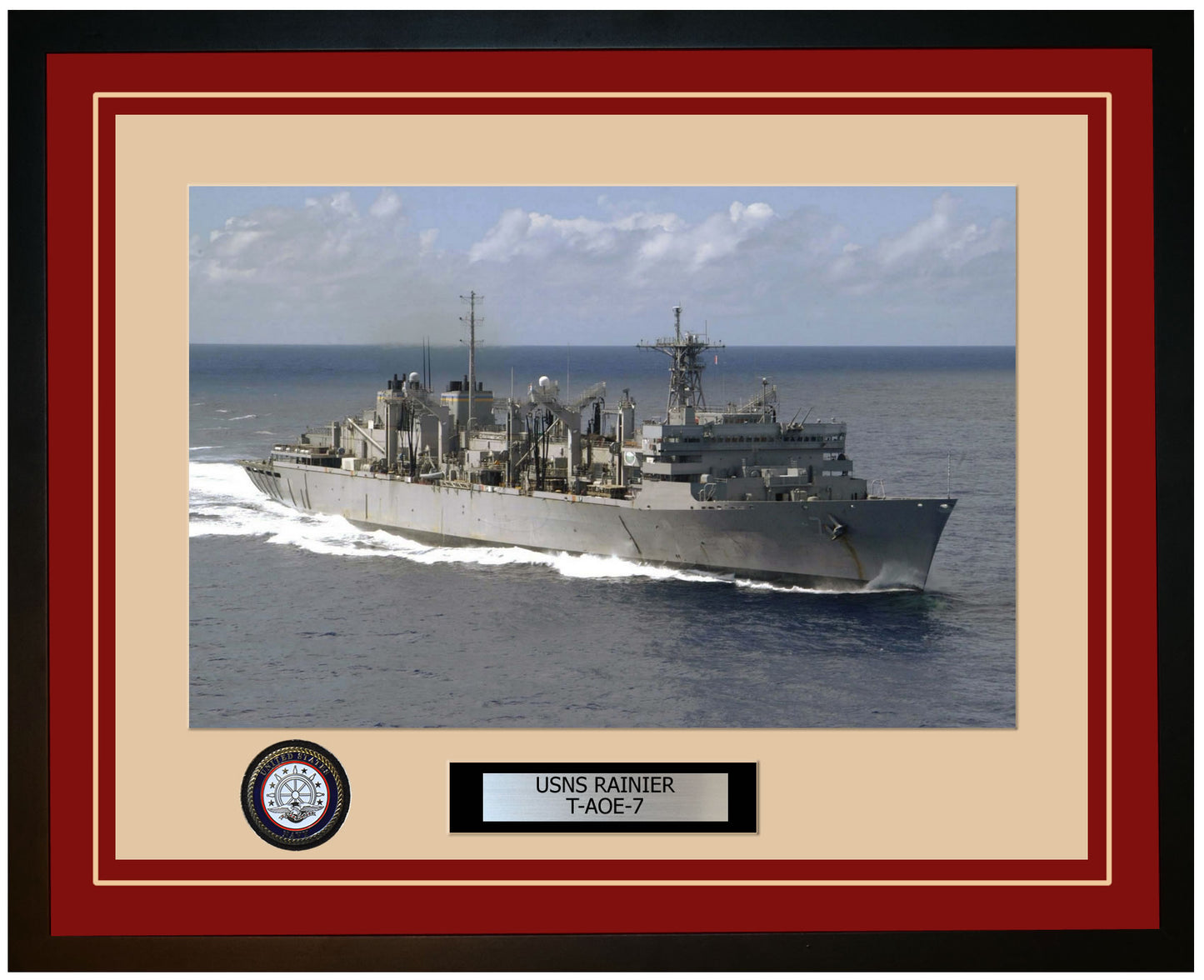 USS RAINIER T-AOE-7 Framed Navy Ship Photo Burgundy