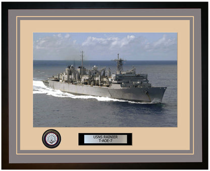 USS RAINIER T-AOE-7 Framed Navy Ship Photo Grey