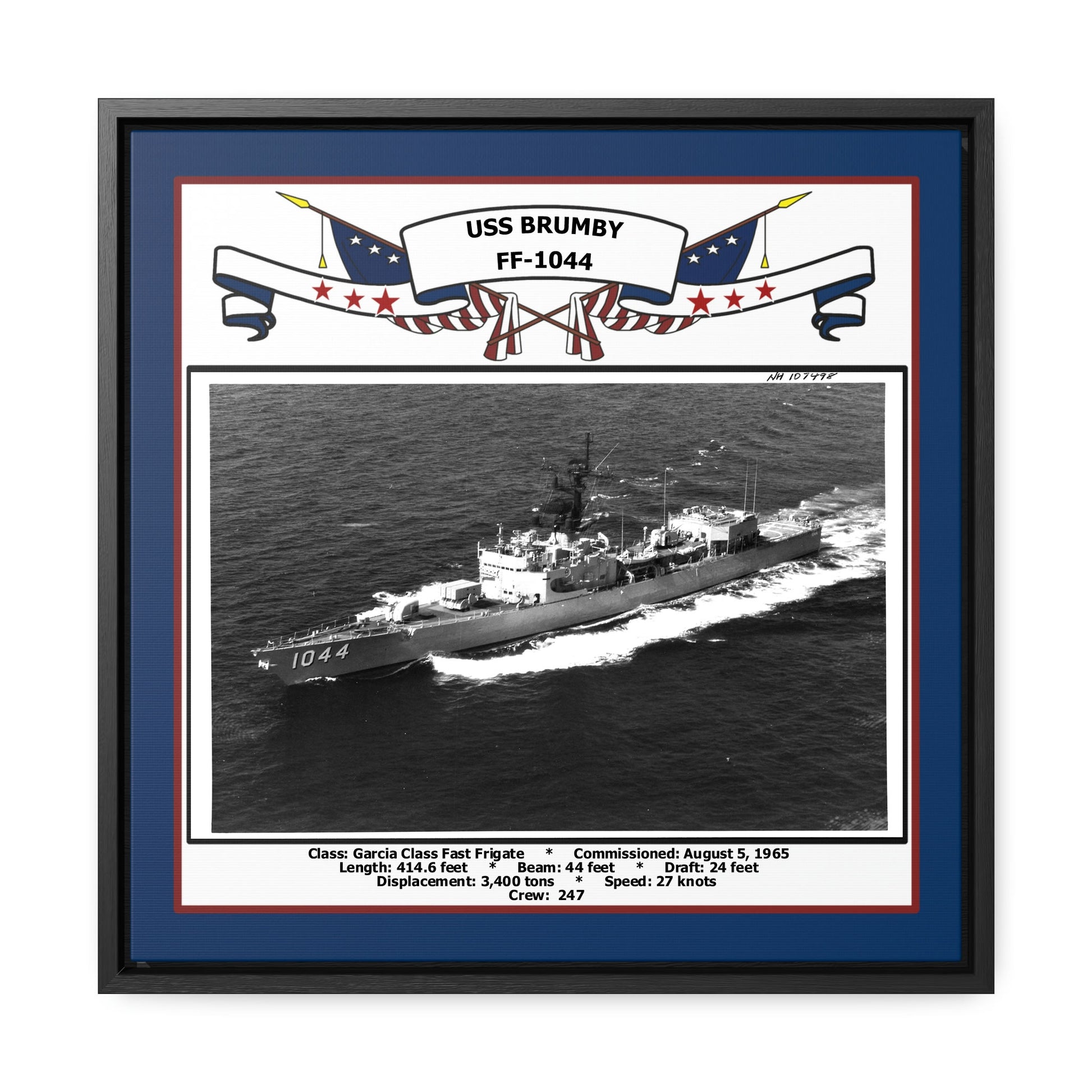USS Brumby FF-1044 Navy Floating Frame Photo Front View