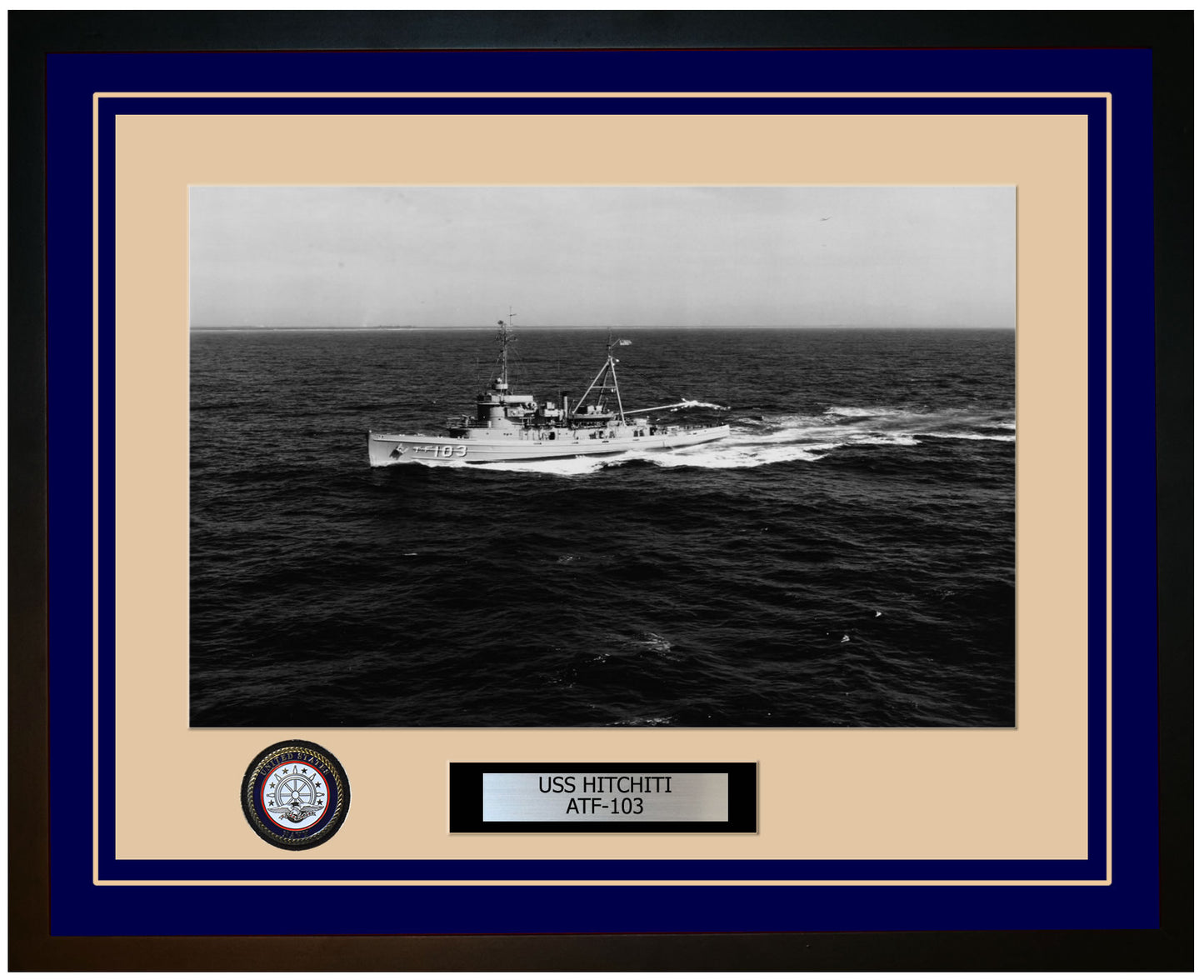 USS HITCHITI ATF-103 Framed Navy Ship Photo Blue
