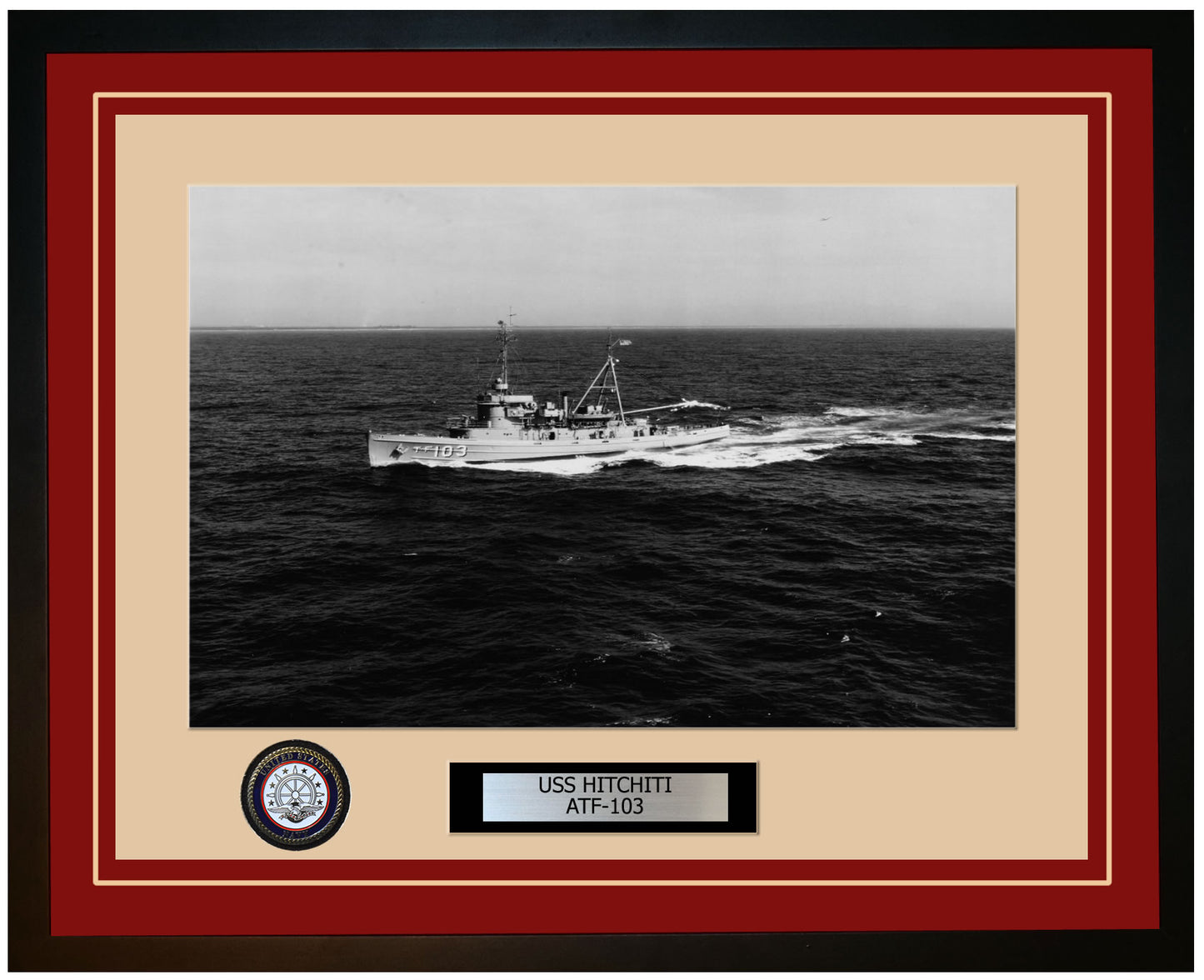 USS HITCHITI ATF-103 Framed Navy Ship Photo Burgundy