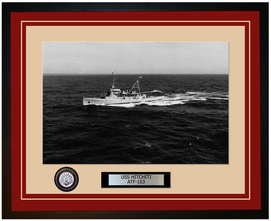 USS HITCHITI ATF-103 Framed Navy Ship Photo Burgundy