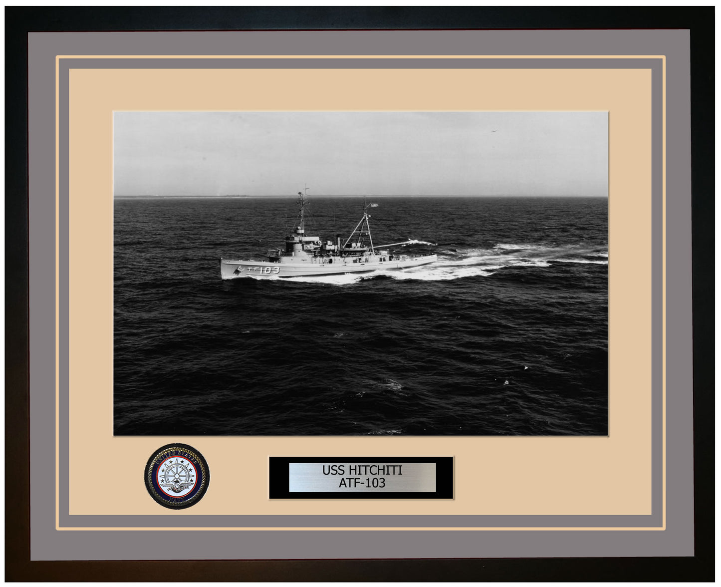 USS HITCHITI ATF-103 Framed Navy Ship Photo Grey