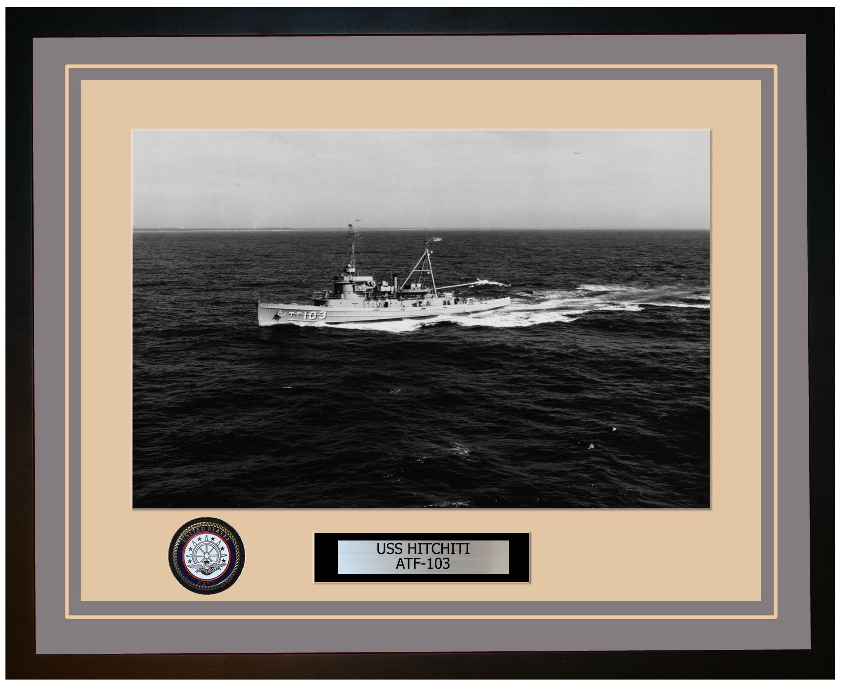 USS HITCHITI ATF-103 Framed Navy Ship Photo Grey