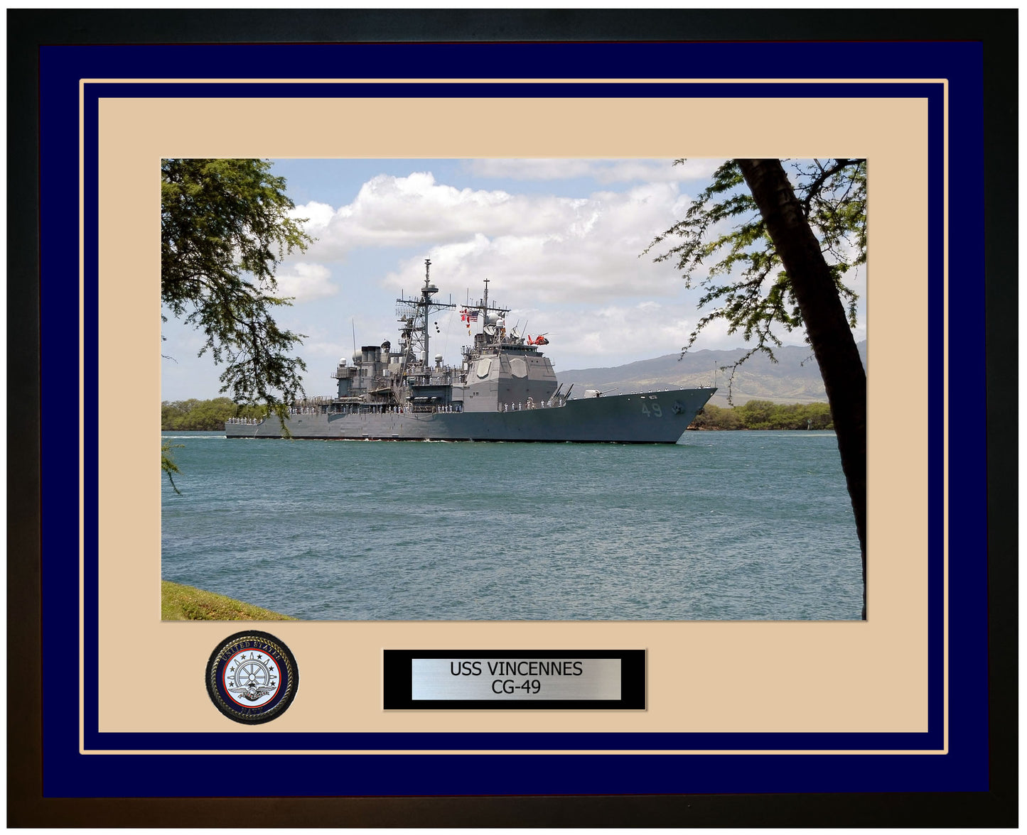 USS VINCENNES CG-49 Framed Navy Ship Photo Blue