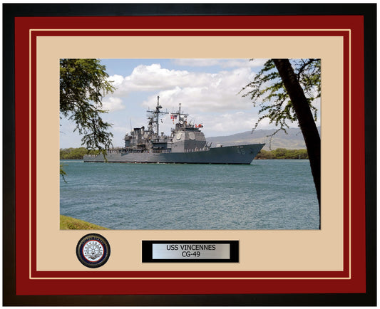 USS VINCENNES CG-49 Framed Navy Ship Photo Burgundy