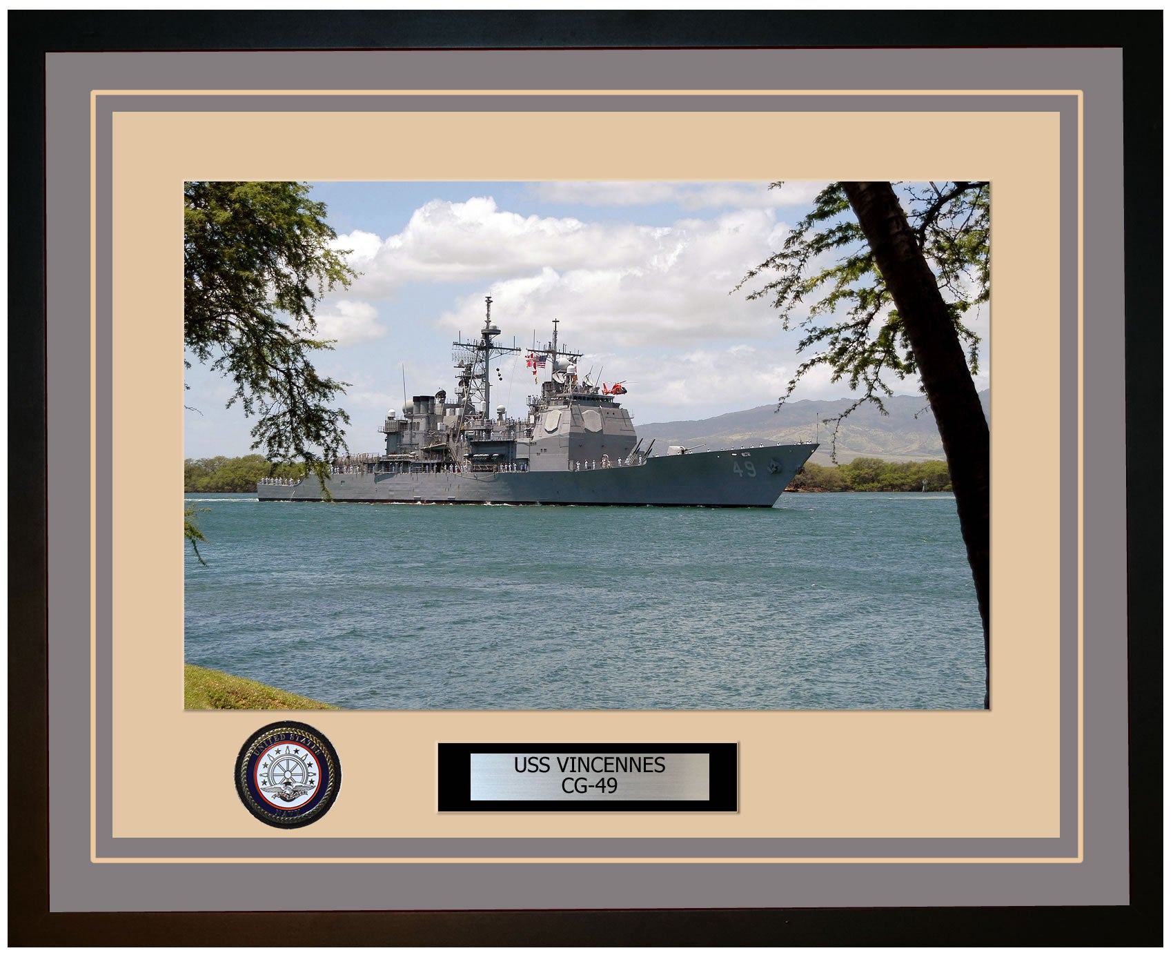 USS VINCENNES CG-49 Framed Navy Ship Photo Grey