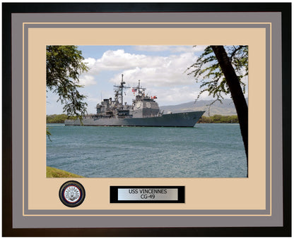 USS VINCENNES CG-49 Framed Navy Ship Photo Grey