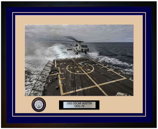 USS OSCAR AUSTIN DDG-79 Framed Navy Ship Photo Blue