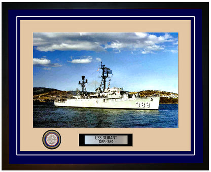 USS Durant DER-389 Framed Navy Ship Photo Blue