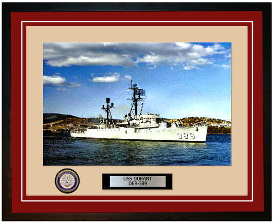USS Durant DER-389 Framed Navy Ship Photo Burgundy