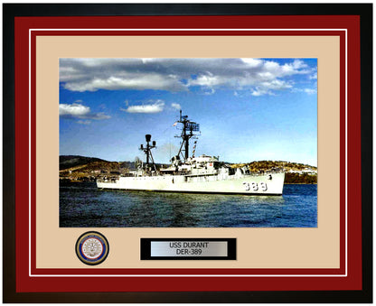 USS Durant DER-389 Framed Navy Ship Photo Burgundy