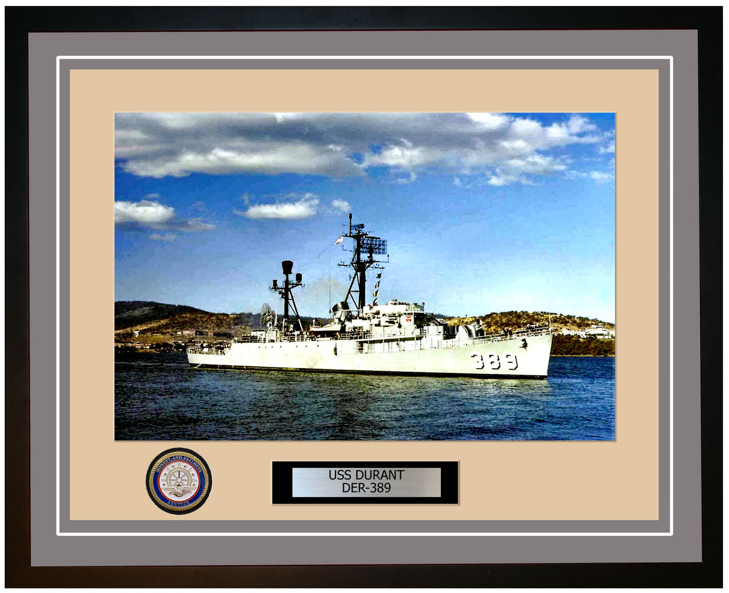 USS Durant DER-389 Framed Navy Ship Photo Grey