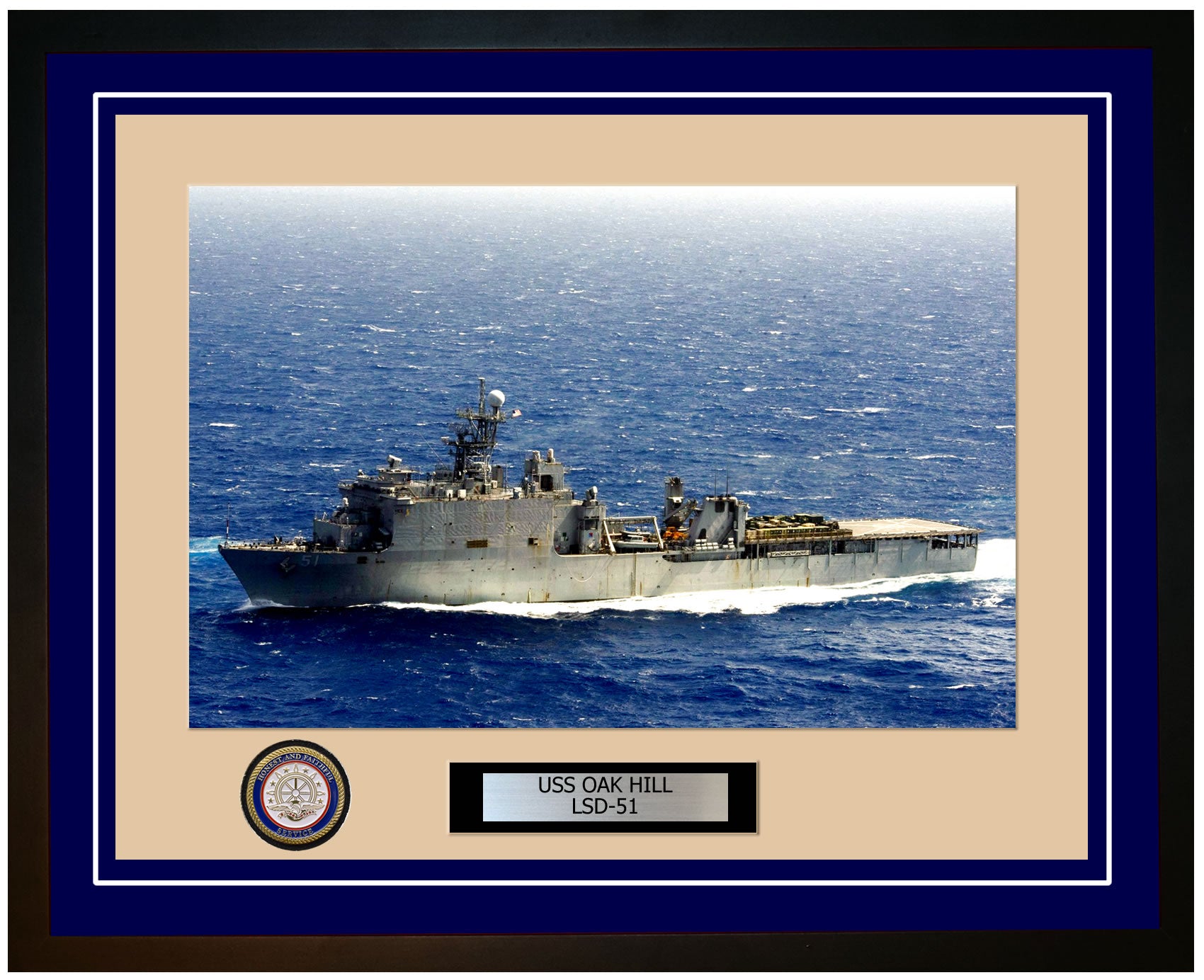 USS Oak Hill LSD-51 Framed Navy Ship Photo Blue