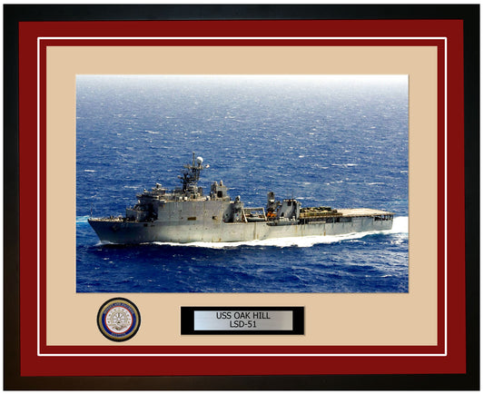 USS Oak Hill LSD-51 Framed Navy Ship Photo Burgundy