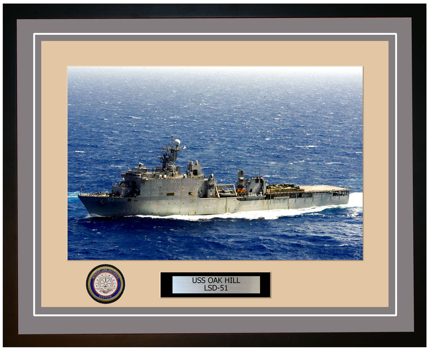 USS Oak Hill LSD-51 Framed Navy Ship Photo Grey