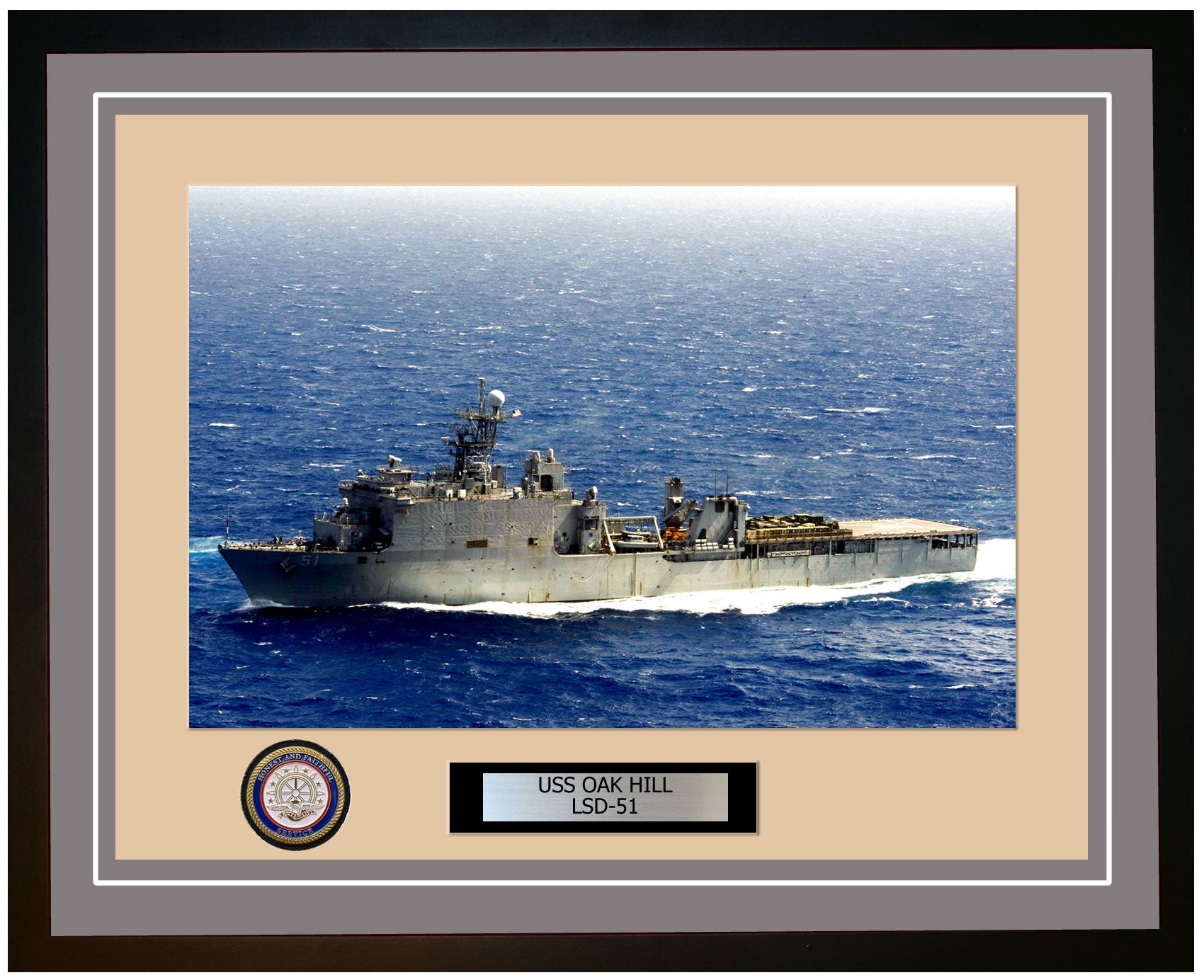 USS Oak Hill LSD-51 Framed Navy Ship Photo Grey