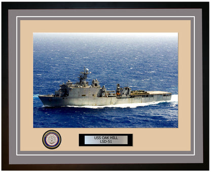 USS Oak Hill LSD-51 Framed Navy Ship Photo Grey