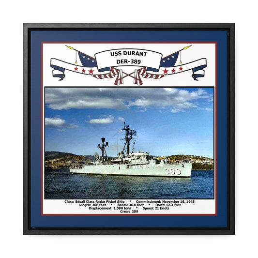 USS Durant DER-389 Navy Floating Frame Photo Front View