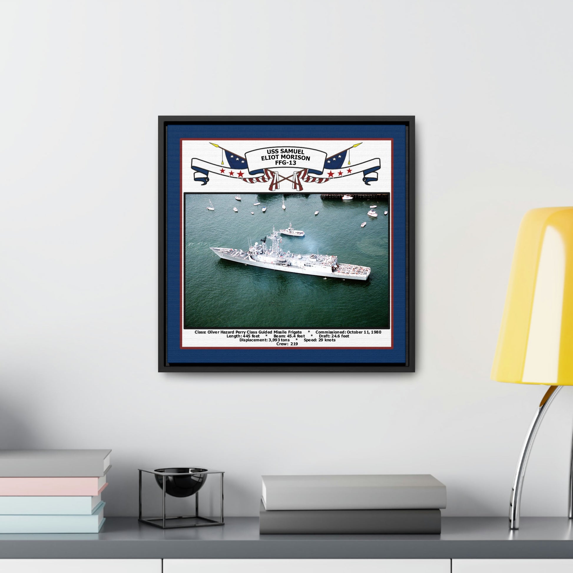 USS Samuel Eliot Morison FFG-13 Navy Floating Frame Photo Desk View
