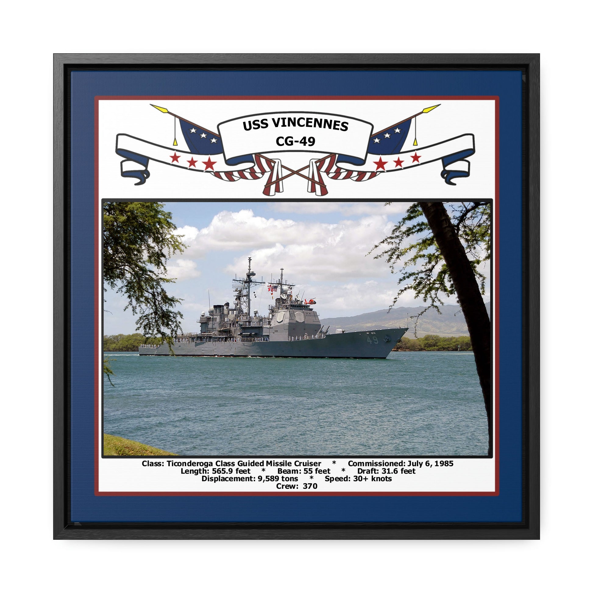 USS Vincennes CG-49 Navy Floating Frame Photo Front View