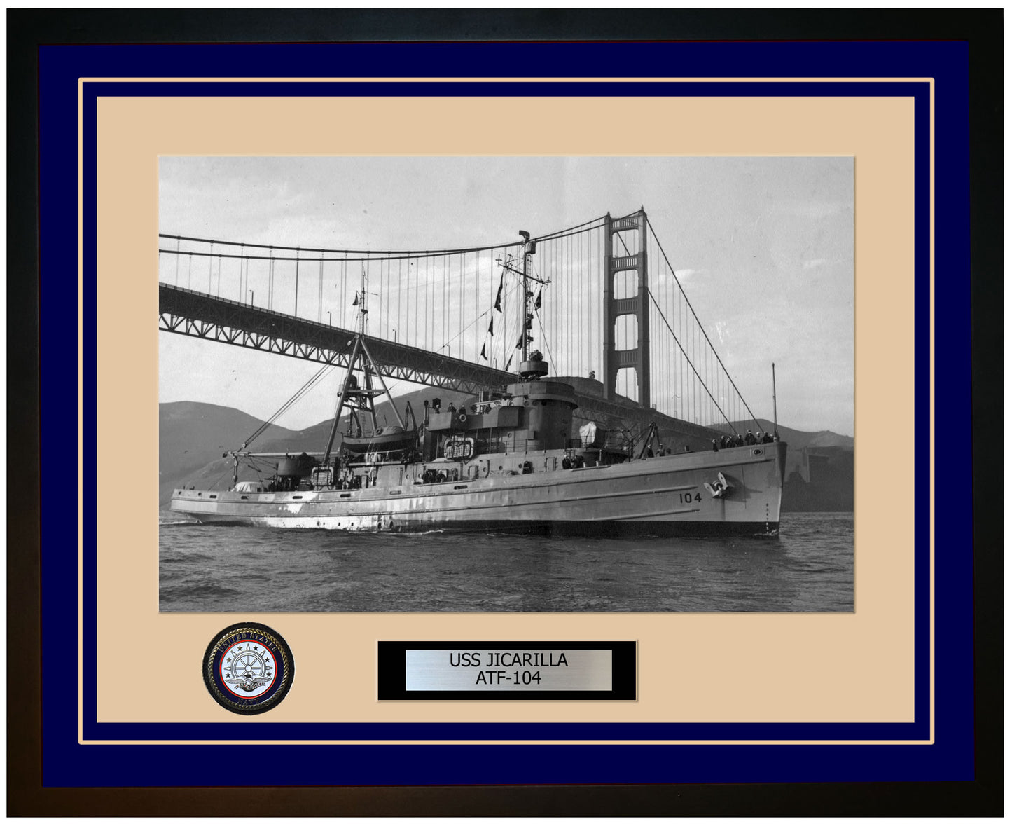 USS JICARILLA ATF-104 Framed Navy Ship Photo Blue