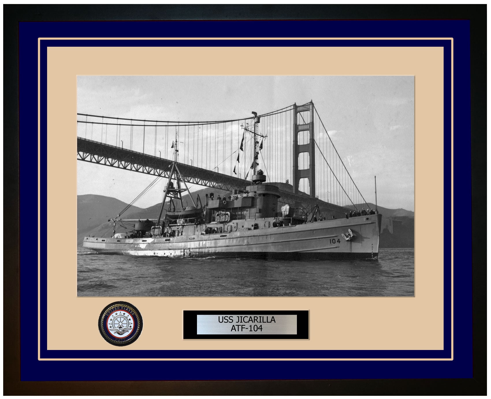 USS JICARILLA ATF-104 Framed Navy Ship Photo Blue