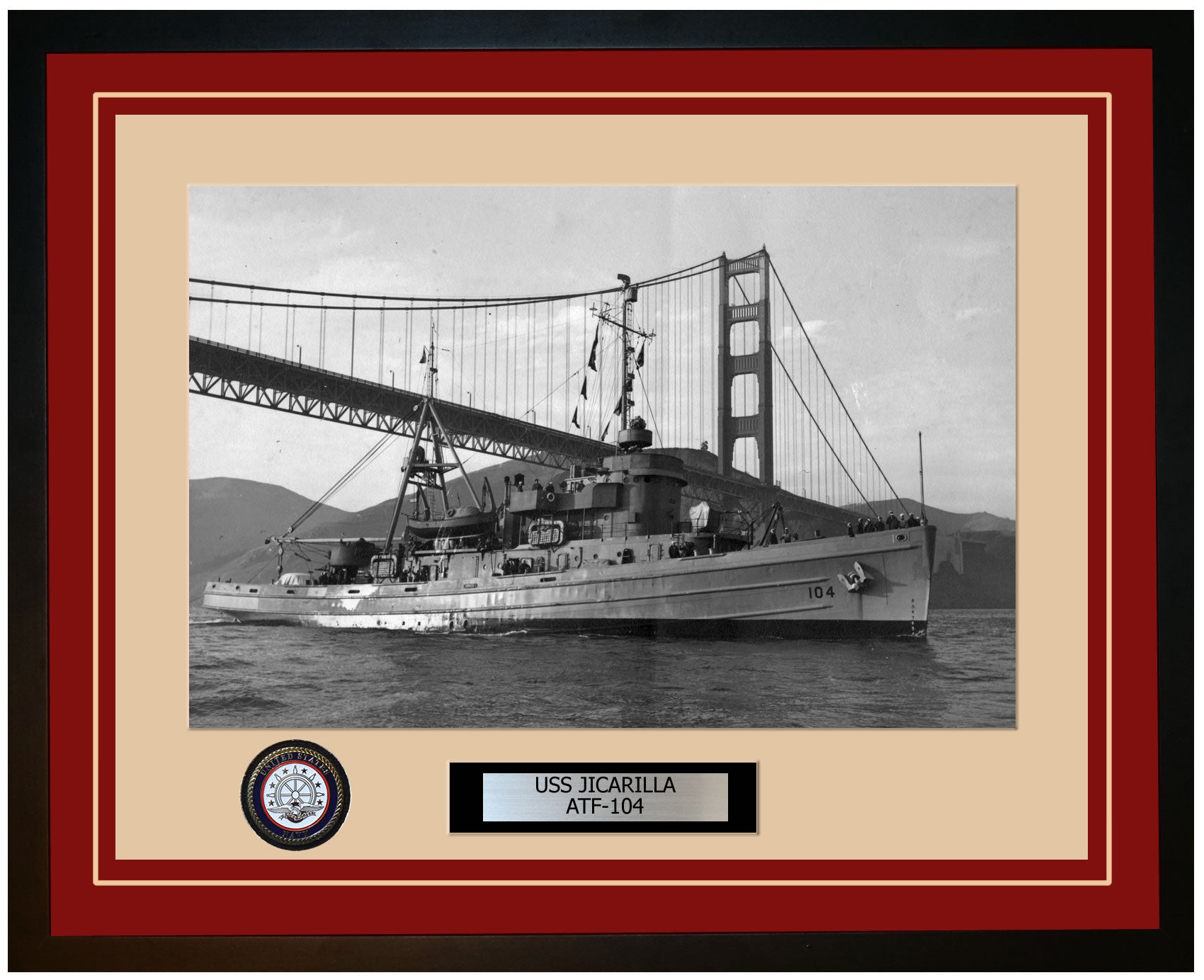 USS JICARILLA ATF-104 Framed Navy Ship Photo Burgundy