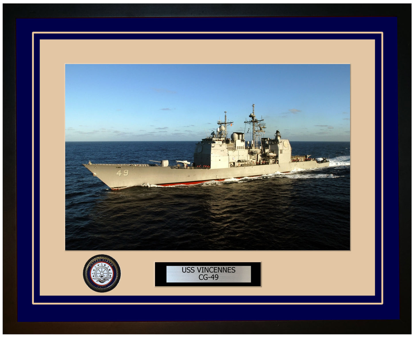 USS VINCENNES CG-49 Framed Navy Ship Photo Blue