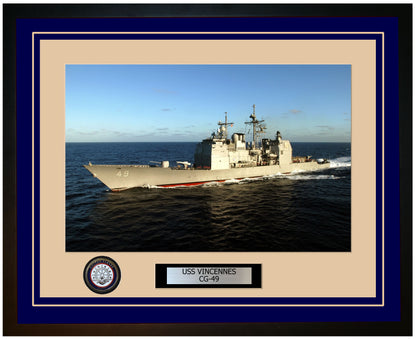 USS VINCENNES CG-49 Framed Navy Ship Photo Blue