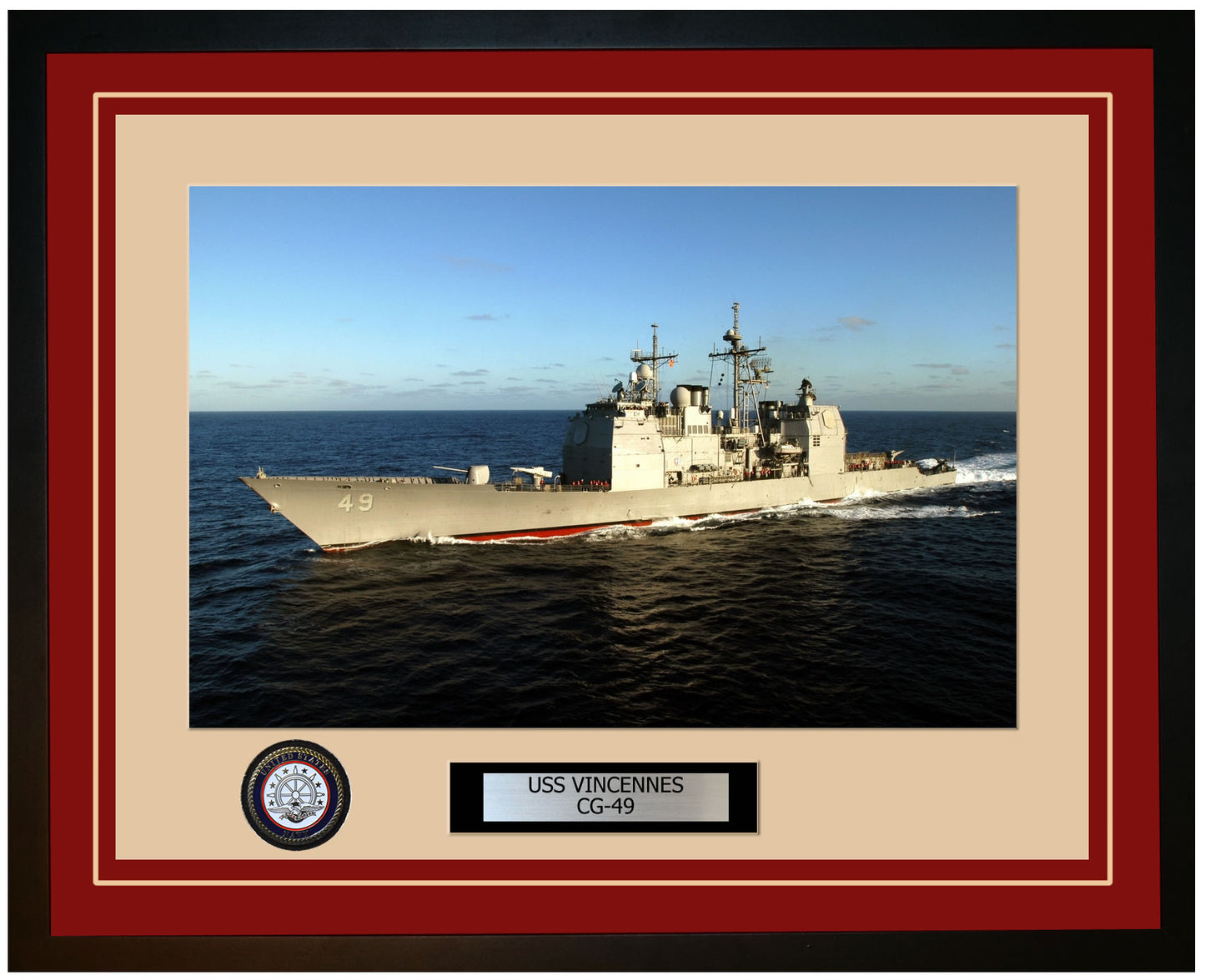 USS VINCENNES CG-49 Framed Navy Ship Photo Burgundy
