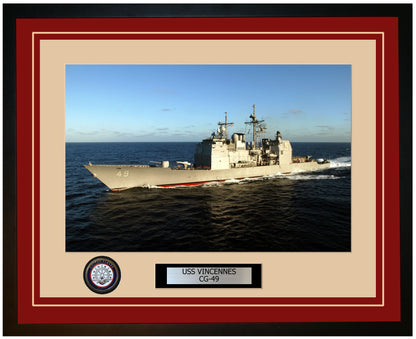 USS VINCENNES CG-49 Framed Navy Ship Photo Burgundy