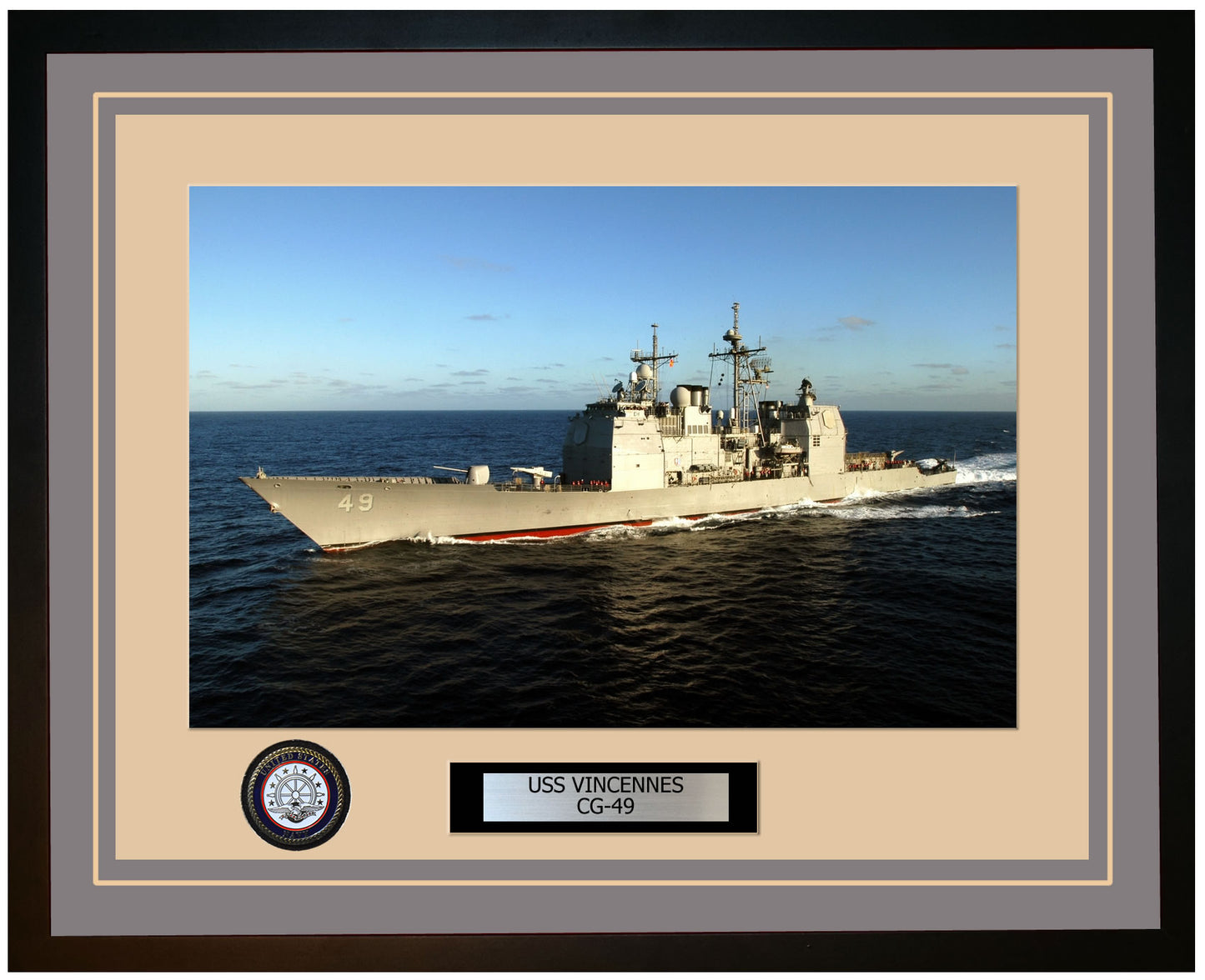 USS VINCENNES CG-49 Framed Navy Ship Photo Grey