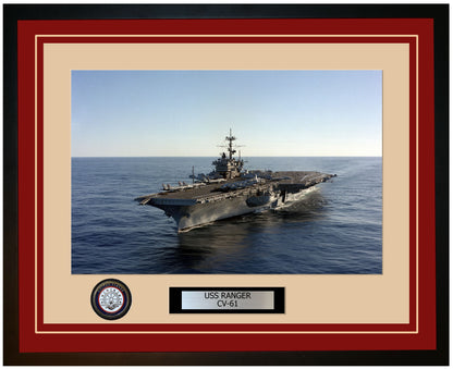 USS RANGER CV-61 Framed Navy Ship Photo Burgundy