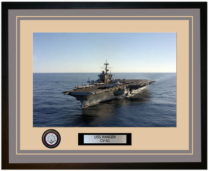USS RANGER CV-61 Framed Navy Ship Photo Grey