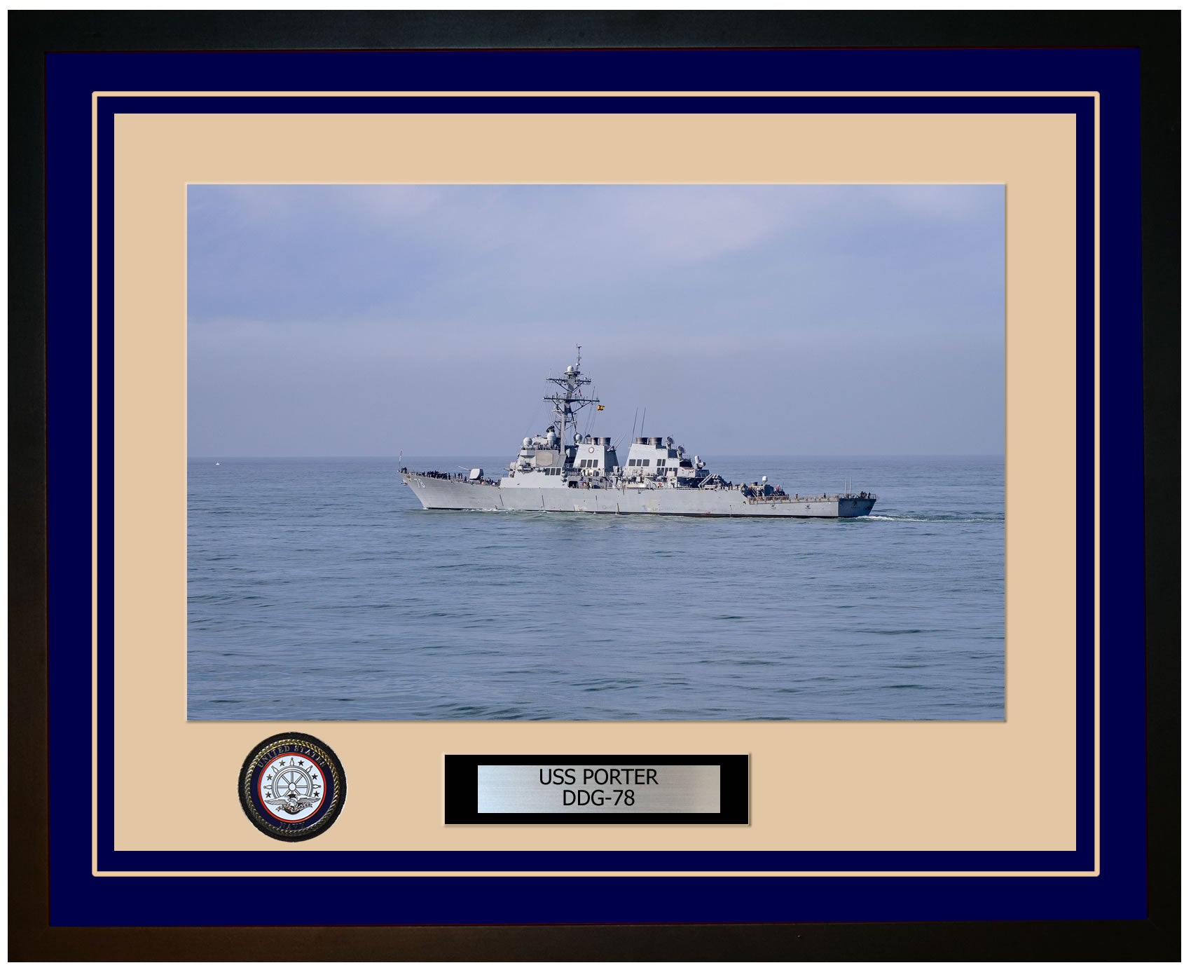 USS PORTER DDG-78 Framed Navy Ship Photo Blue