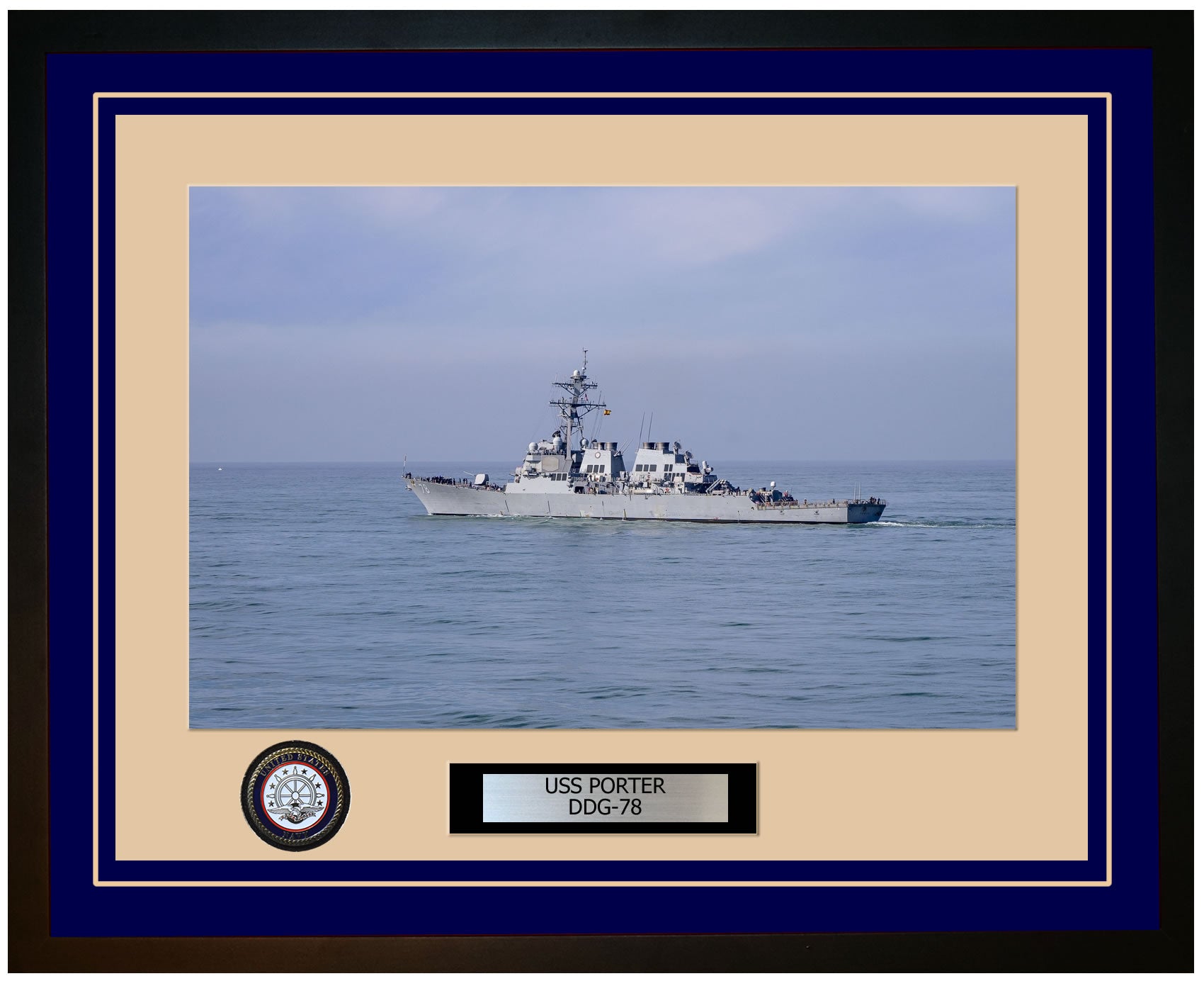 USS PORTER DDG-78 Framed Navy Ship Photo Blue