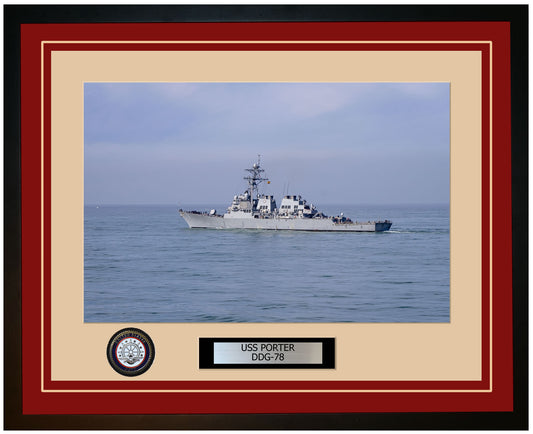 USS PORTER DDG-78 Framed Navy Ship Photo Burgundy